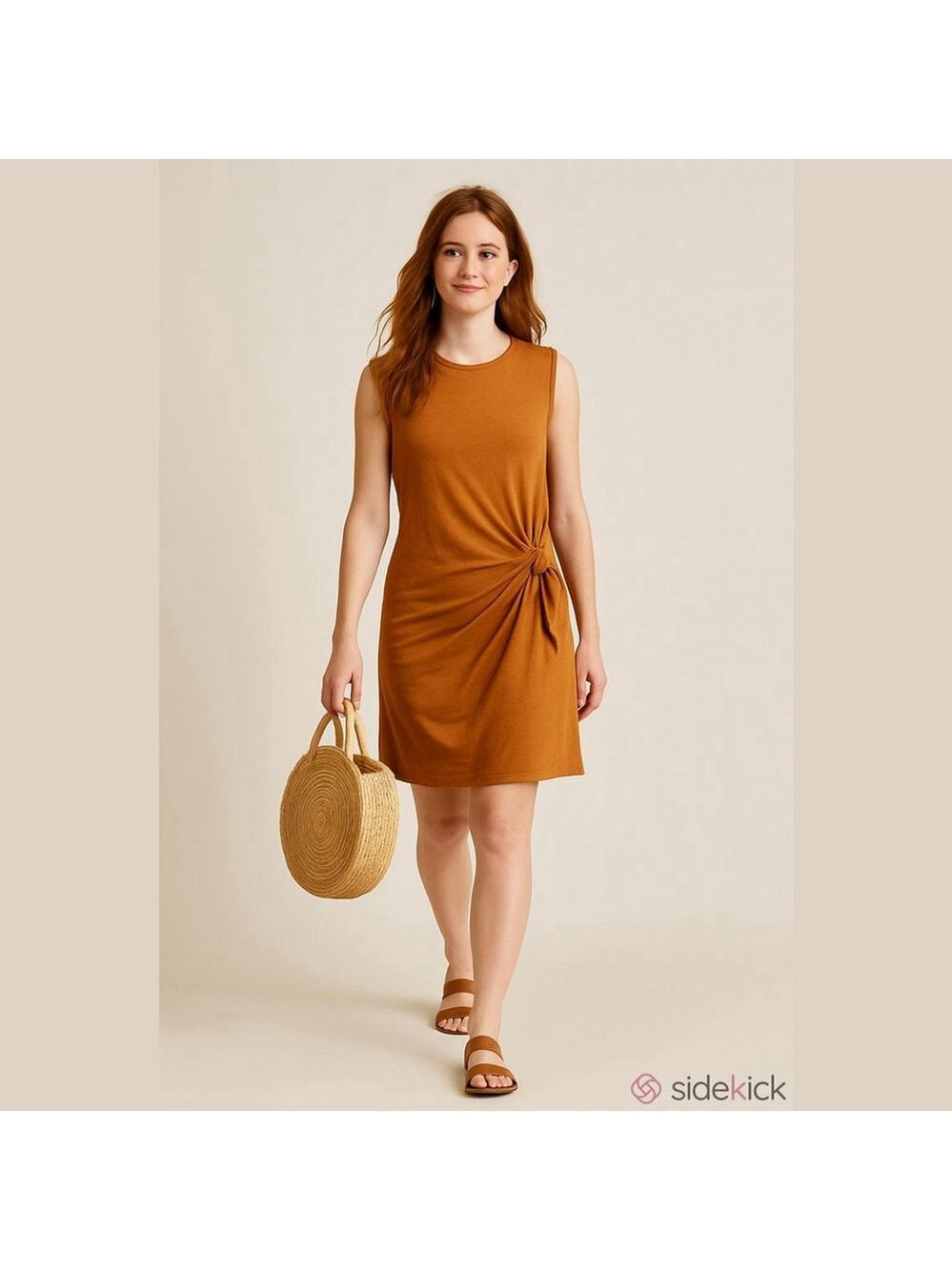 Velvet Graham Spencer cinnamon cotton side knotted waist tee shirt dress Medium